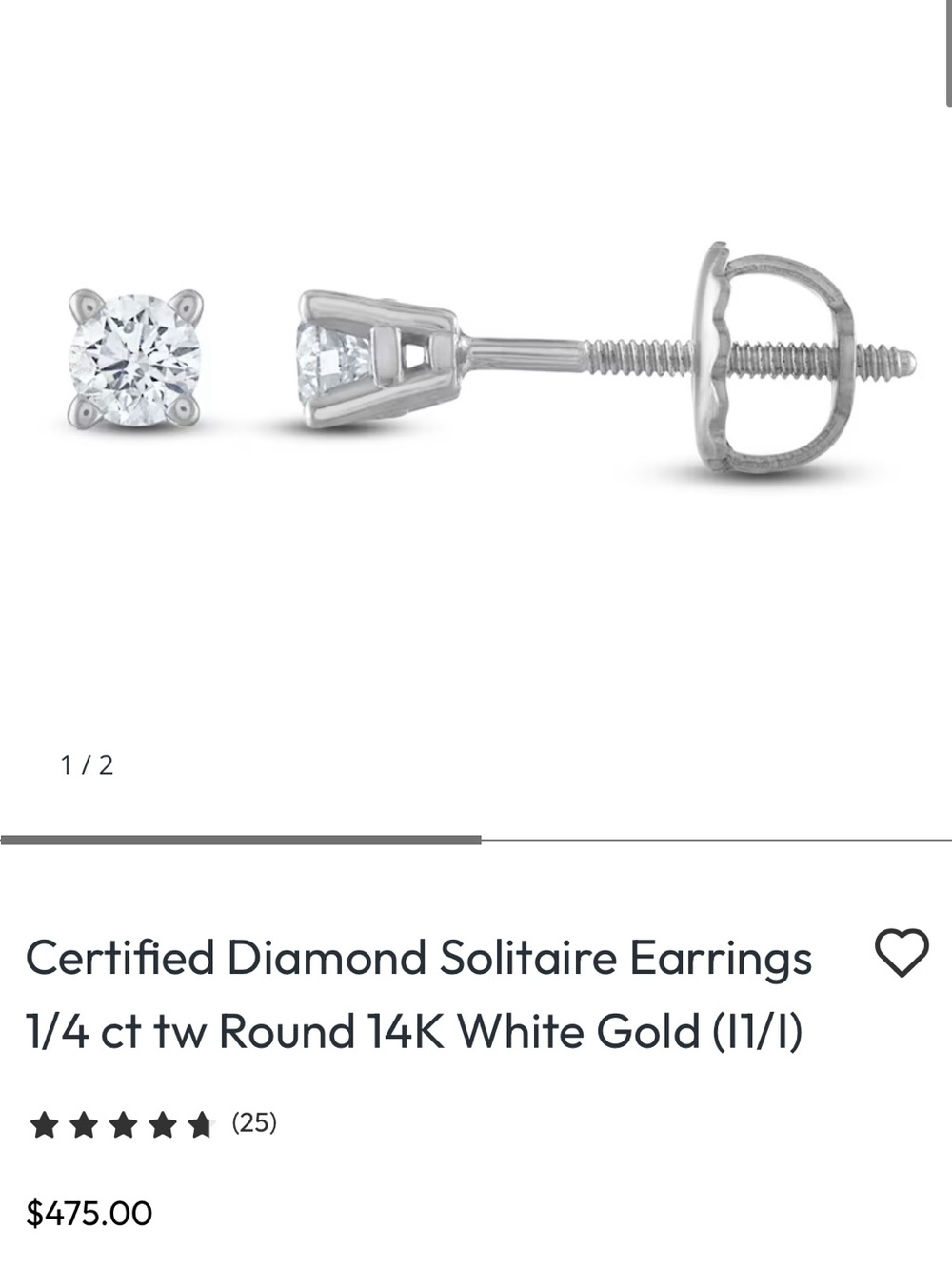 NEW Jared 14K White Gold 1/4 CTW Natural Diamond Stud Earrings GSI Certified